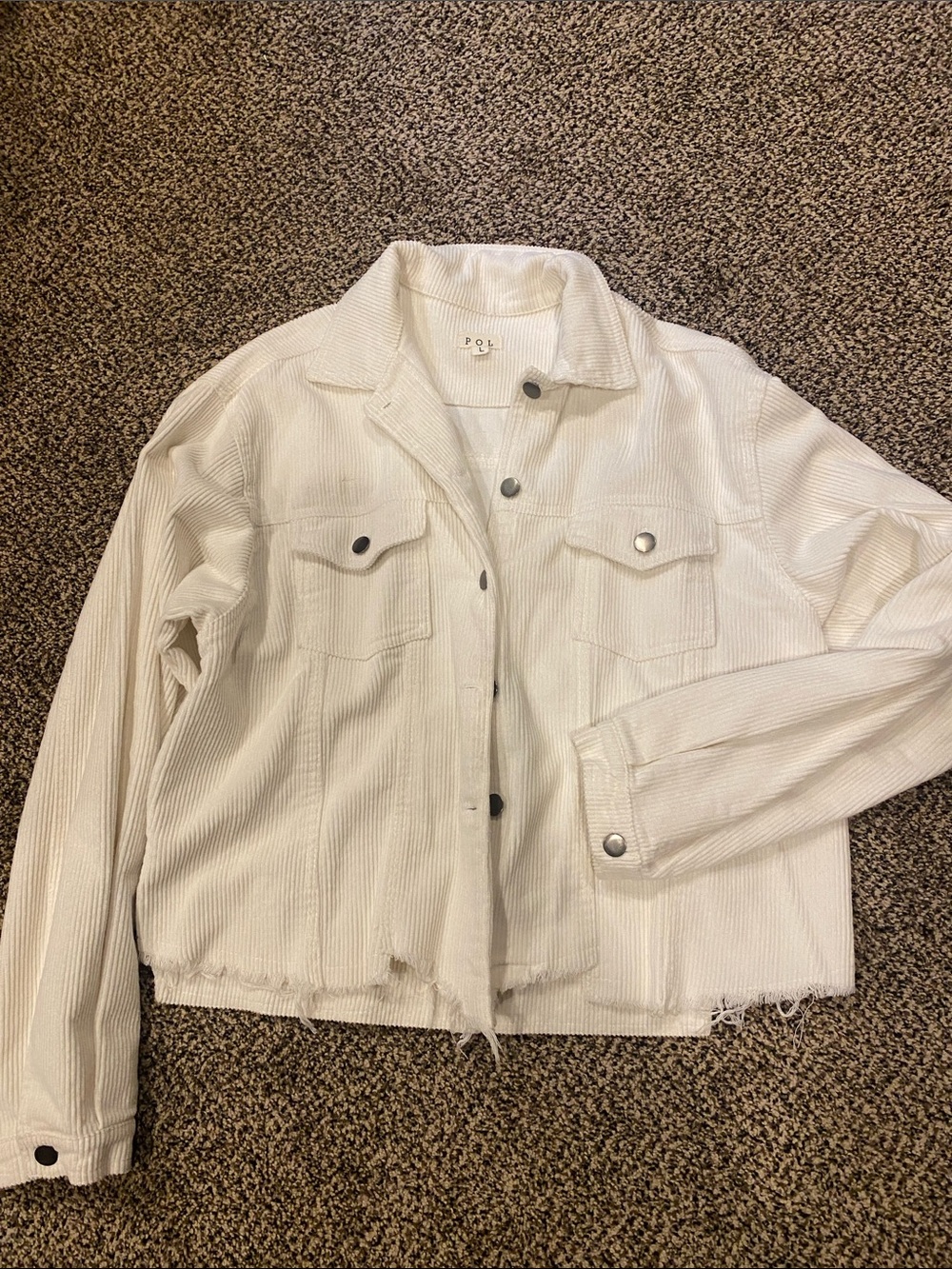 POL Cream Distressed Corduroy Jacket with Raw Hem